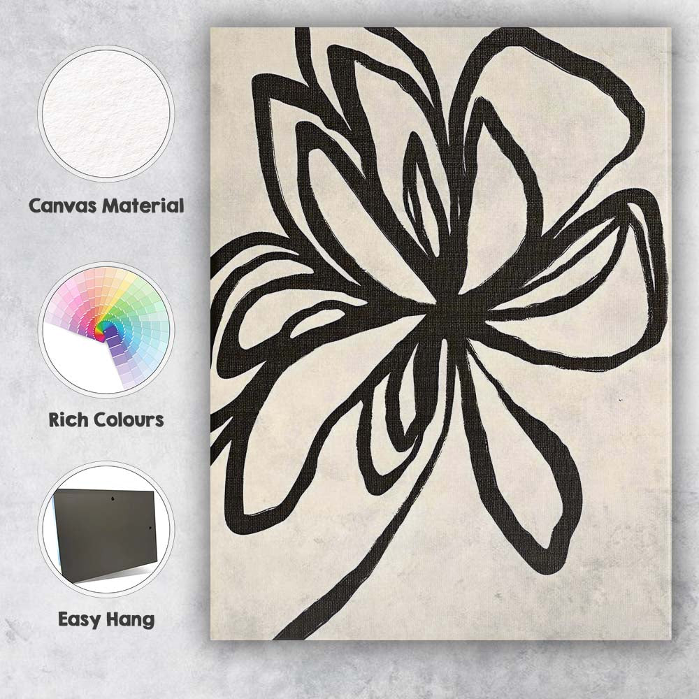 Modern Black White Organic Leaf Outline Botanical Canvas Wall Art Print Decor Picture Ready to Hang