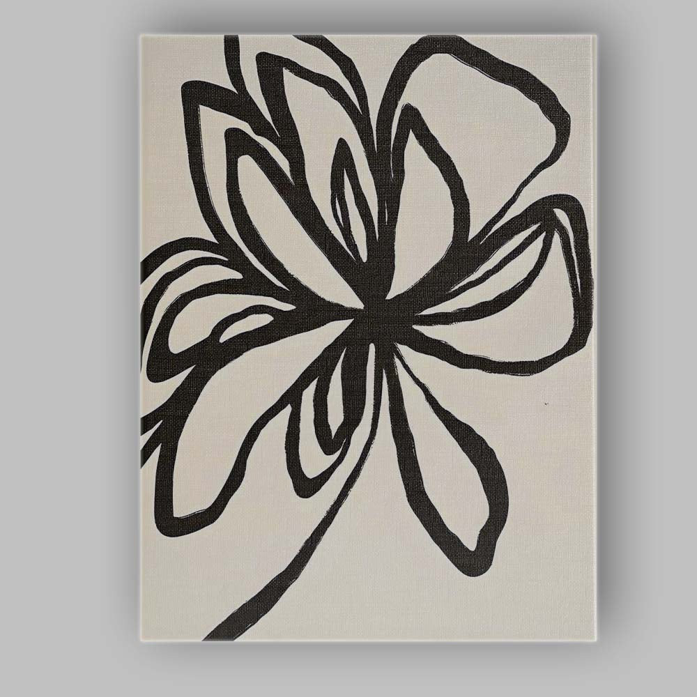 Modern Black White Organic Leaf Outline Botanical Canvas Wall Art Print Decor Picture Ready to Hang