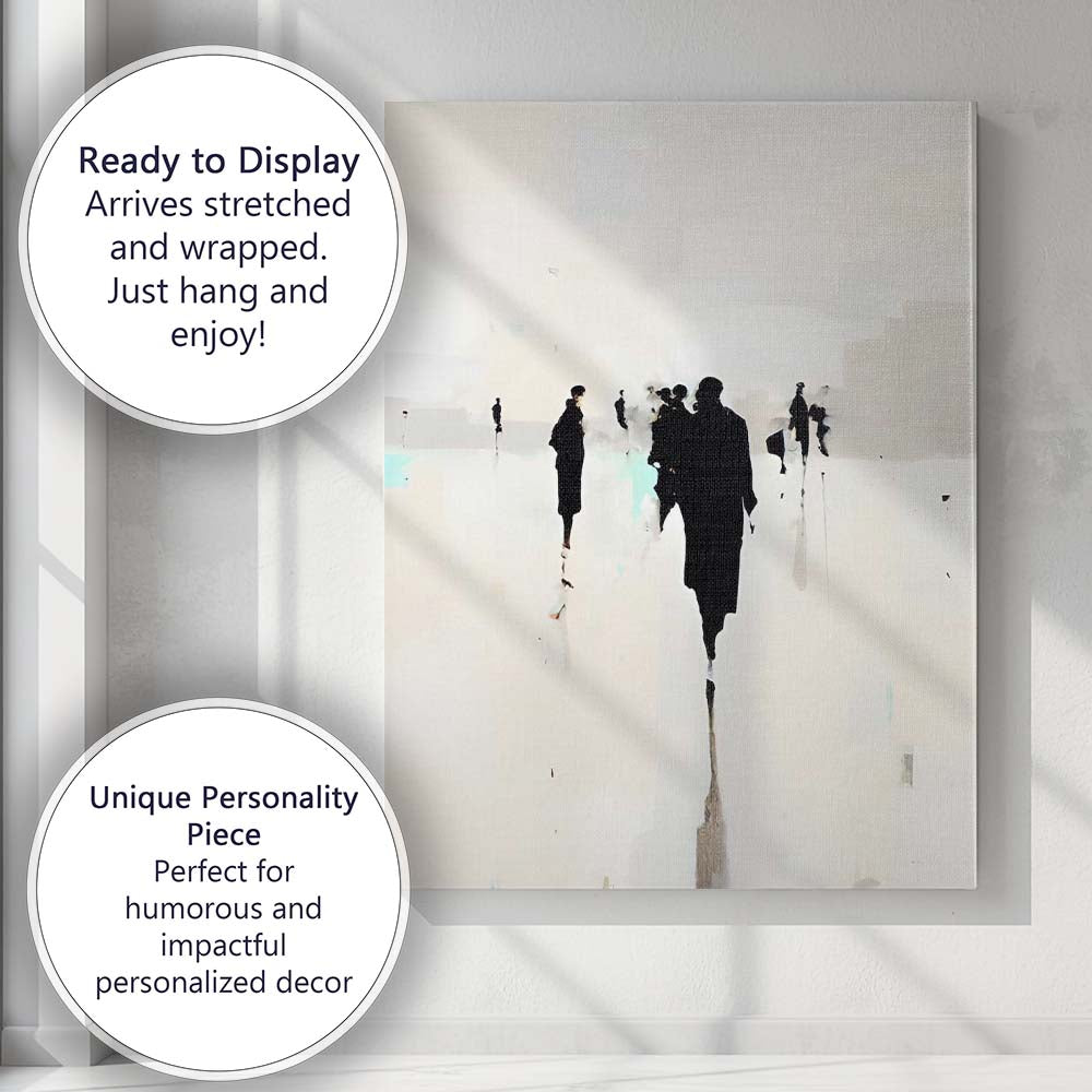 Abstract Monochrome Urban Figures Ethereal Cityscape Contemporary Canvas Wall Art Print Decor Picture Ready to Hang