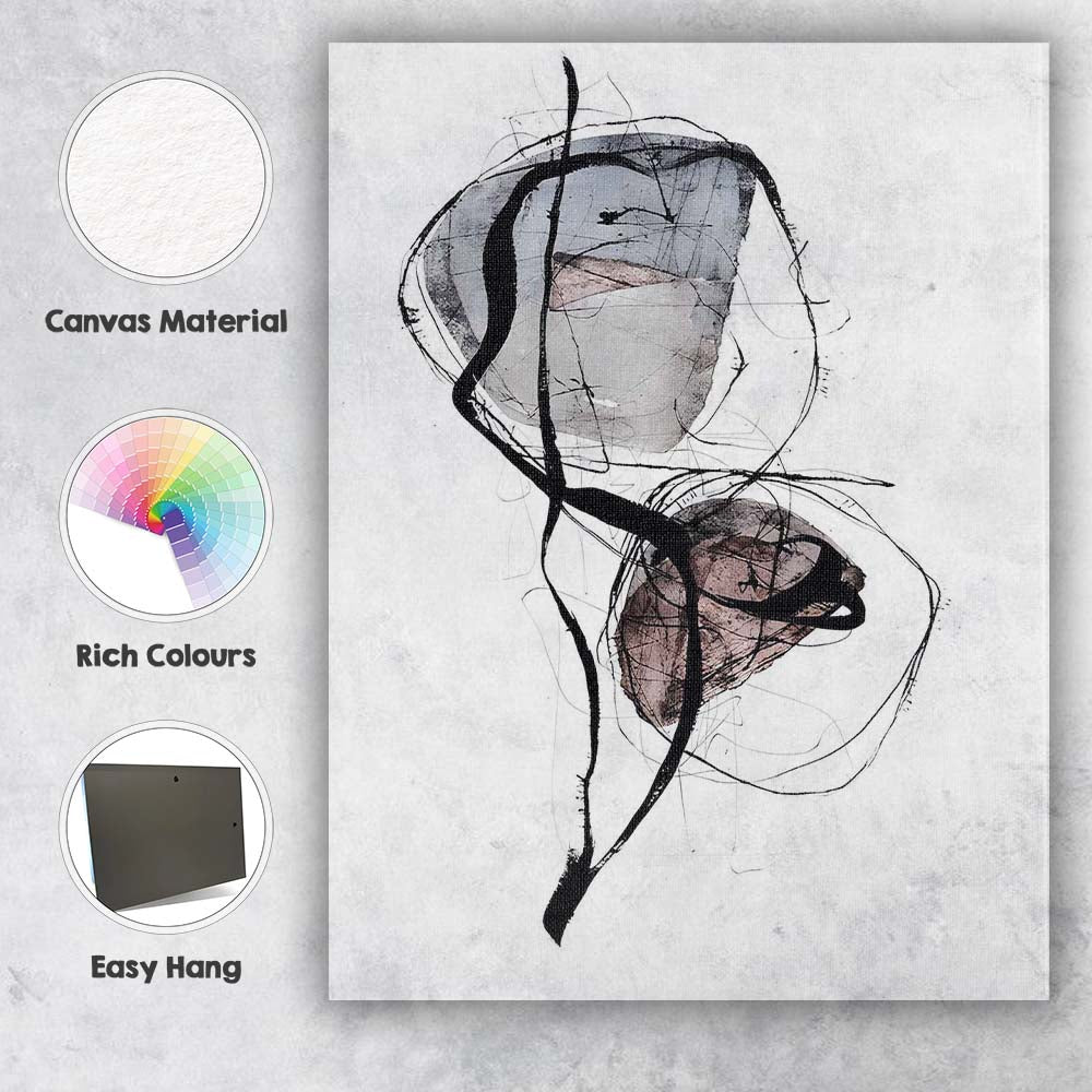 Monochrome Abstract Ink Line Organic Form Contemporary Canvas Wall Art Print Decor Picture Ready to Hang