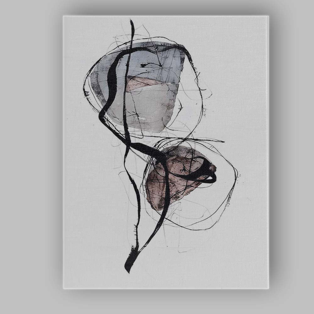 Monochrome Abstract Ink Line Organic Form Contemporary Canvas Wall Art Print Decor Picture Ready to Hang