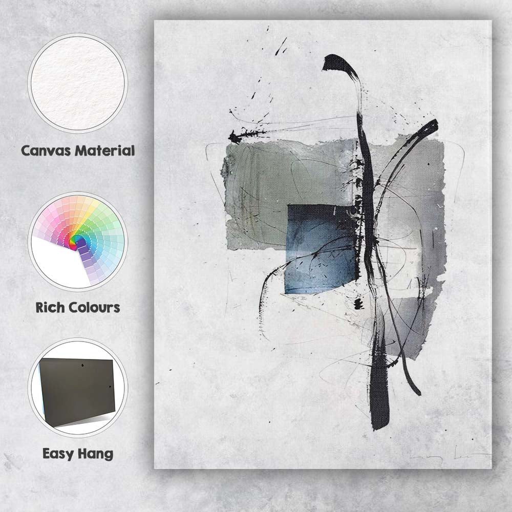 Grey Blue Watercolour Abstract Ink Line Contemporary Canvas Wall Art Print Decor Picture Ready to Hang