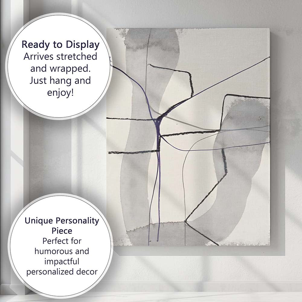 Grey Watercolour Organic Line Abstract Minimalist Canvas Wall Art Print Decor Picture Ready to Hang