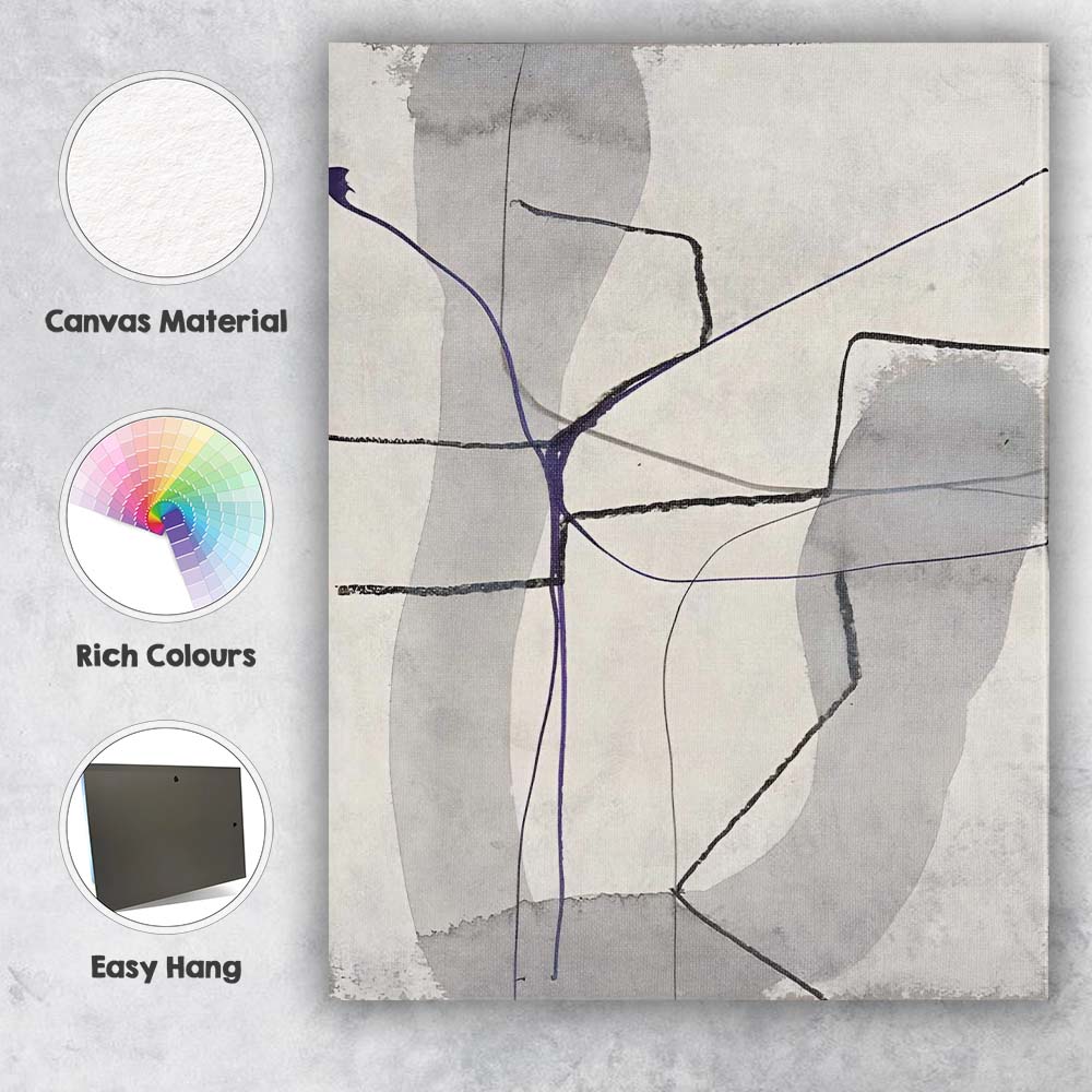 Grey Watercolour Organic Line Abstract Minimalist Canvas Wall Art Print Decor Picture Ready to Hang