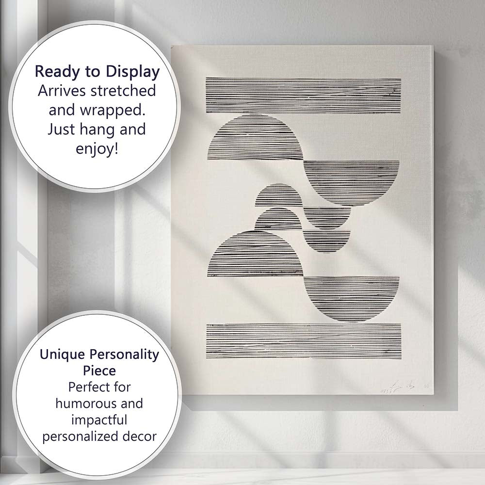 Minimalist Black Striped Geometric Arch Shapes Abstract Canvas Wall Art Print Decor Picture Ready to Hang