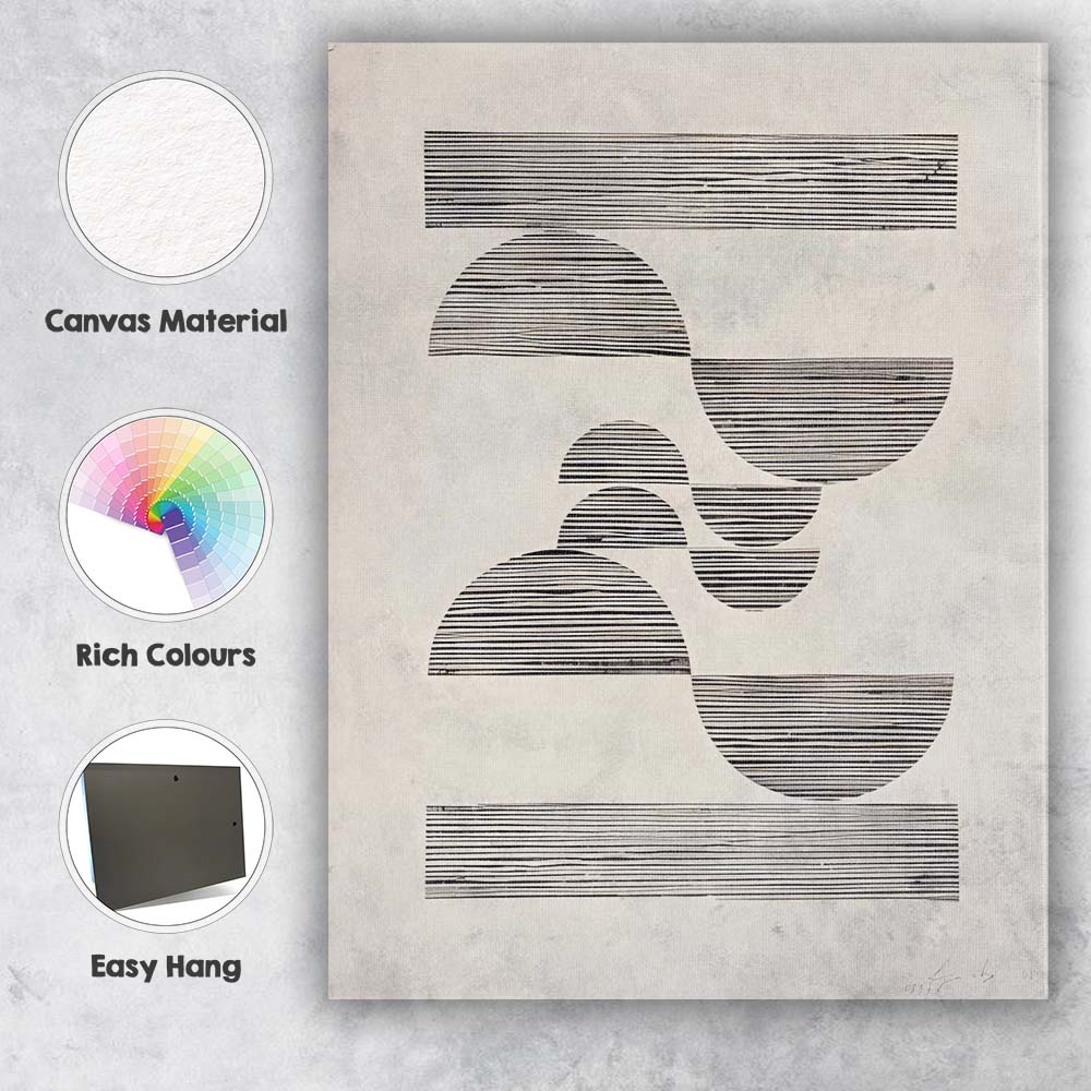 Minimalist Black Striped Geometric Arch Shapes Abstract Canvas Wall Art Print Decor Picture Ready to Hang