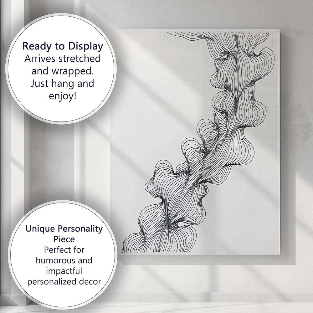Minimalist Flowing Black Line Organic Abstract Illustration Canvas Wall Art Print Decor Picture Ready to Hang