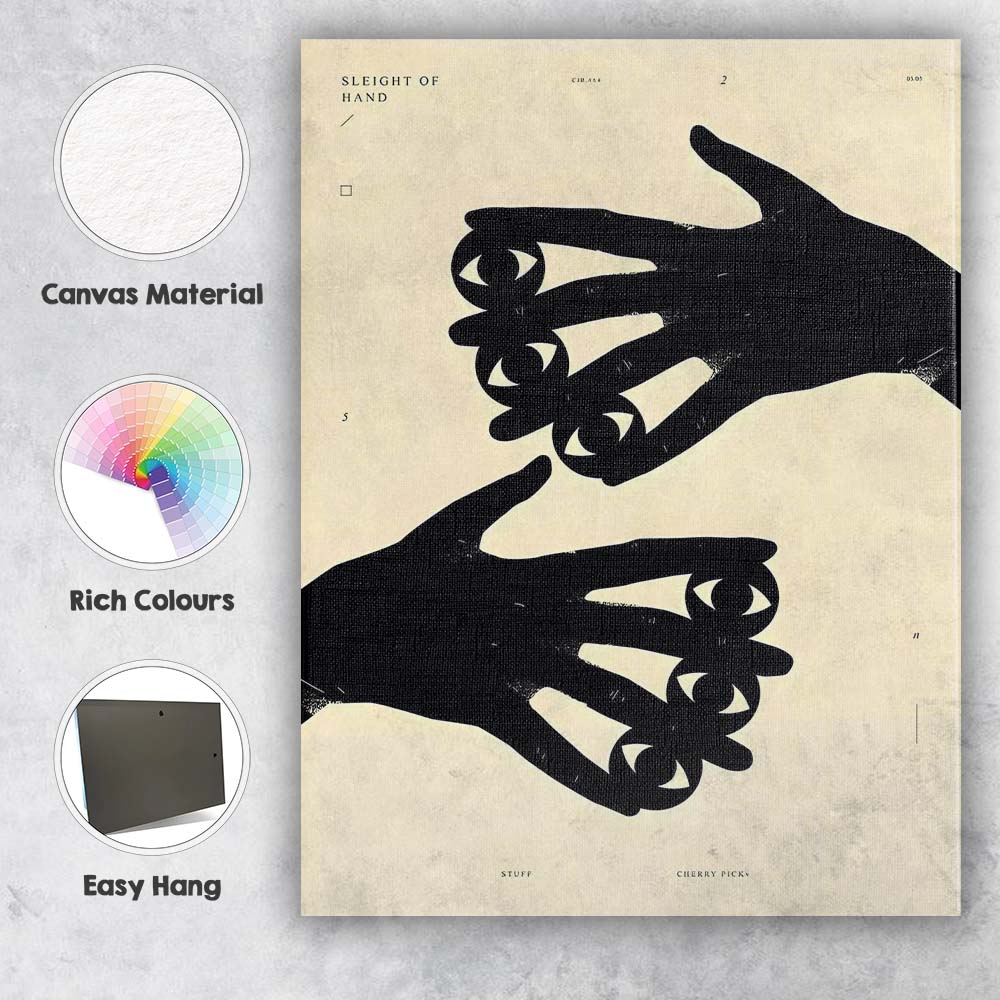 Surreal Black Hand Eye Optical Illustration Contemporary Canvas Wall Art Print Decor Picture Ready to Hang