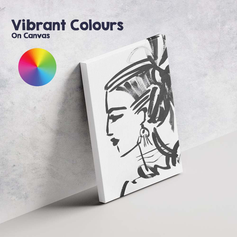 Monochrome Fashion Portrait Expressive Brushstroke Illustration Canvas Wall Art Print Decor Picture Ready to Hang