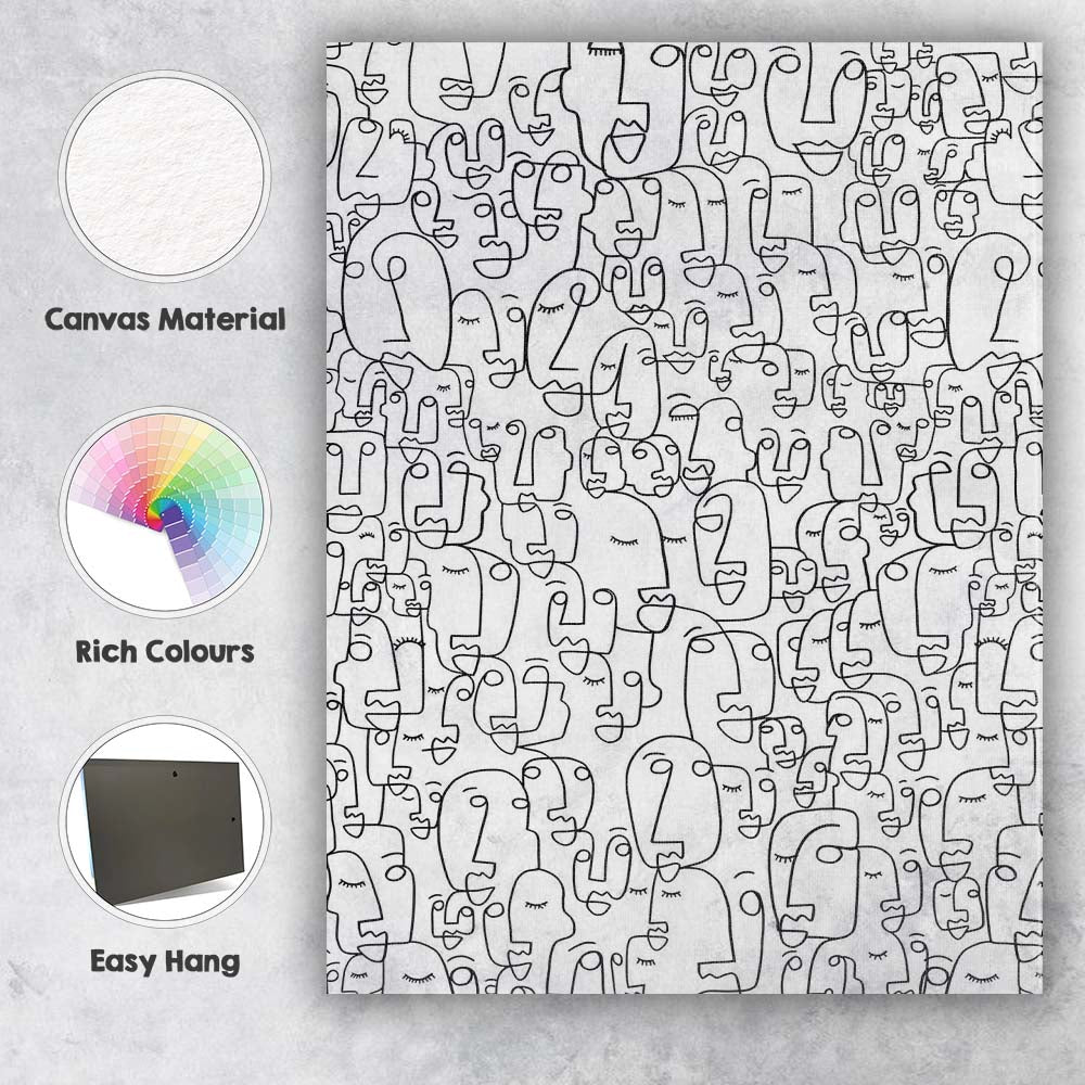 Minimalist Continuous Line Faces Crowd Abstract Illustration Canvas Wall Art Print Decor Picture Ready to Hang