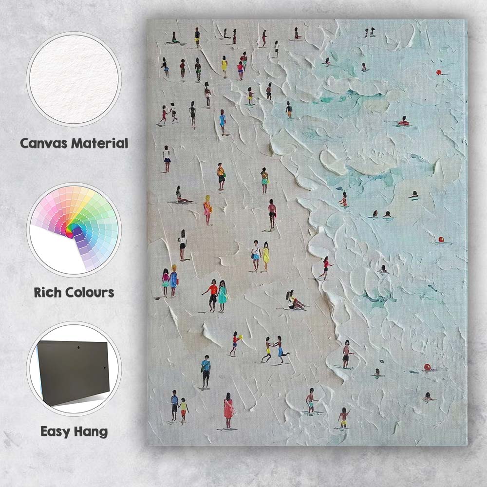 Textured Coastal Beach Scene Tiny Figures Impasto Painting Canvas Wall Art Print Decor Picture Ready to Hang