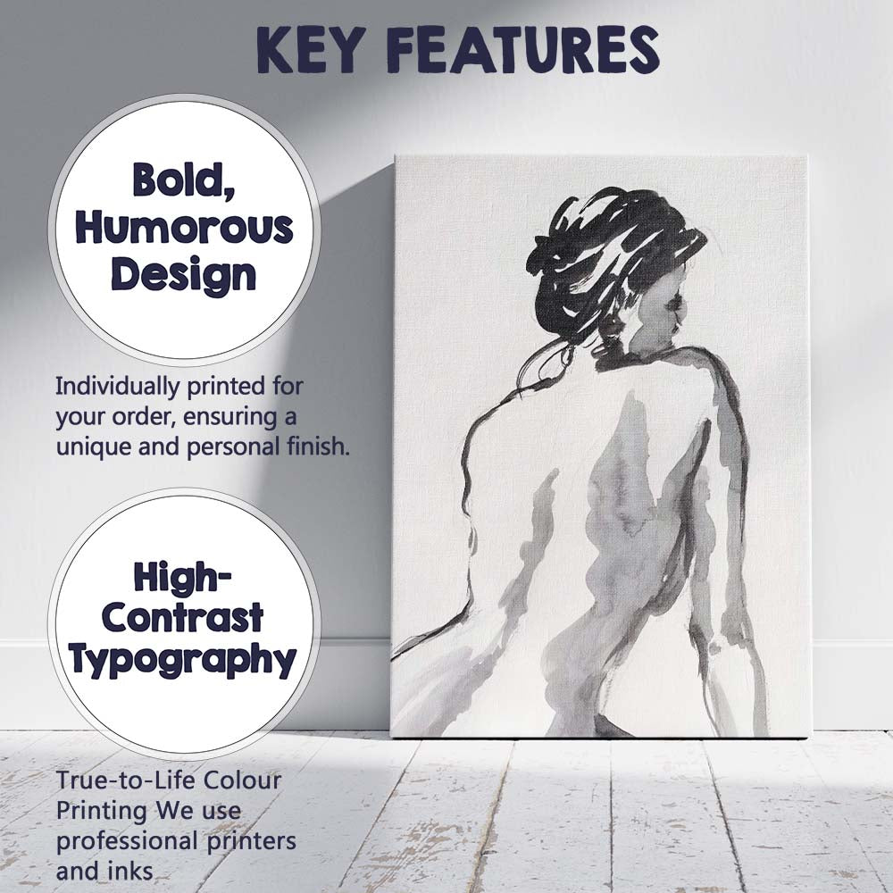 Expressive Monochrome Watercolour Female Portrait Abstract Figure Canvas Wall Art Print Decor Picture Ready to Hang