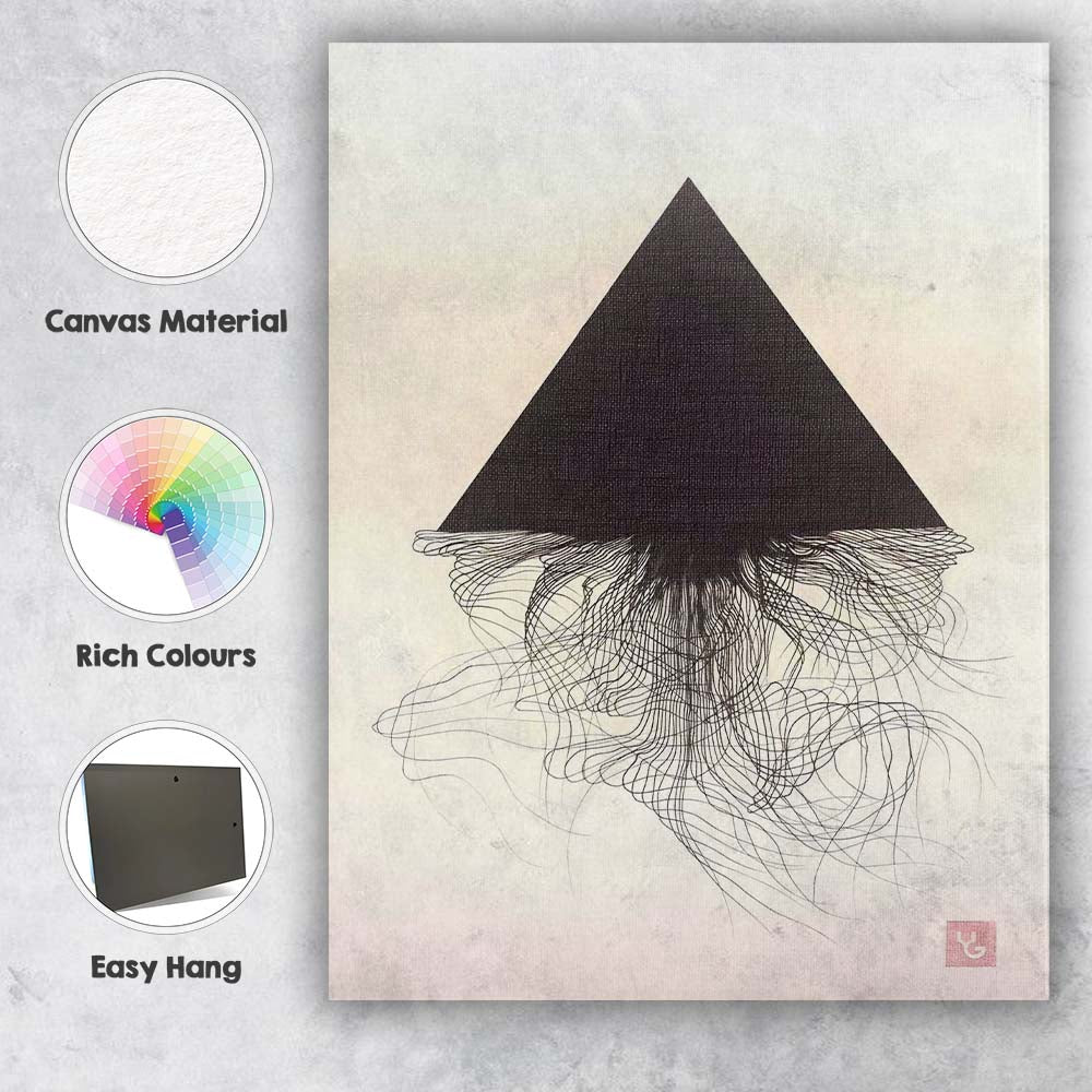 Black Triangle Geometric Optical Illusion Minimalist Line Art Canvas Wall Art Print Decor Picture Ready to Hang