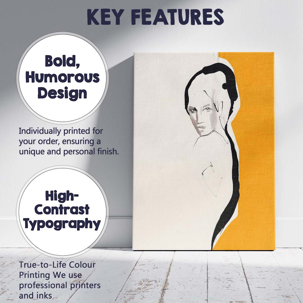 Minimalist Female Portrait Orange Colour Block Contemporary Line Art Canvas Wall Art Print Decor Picture Ready to Hang