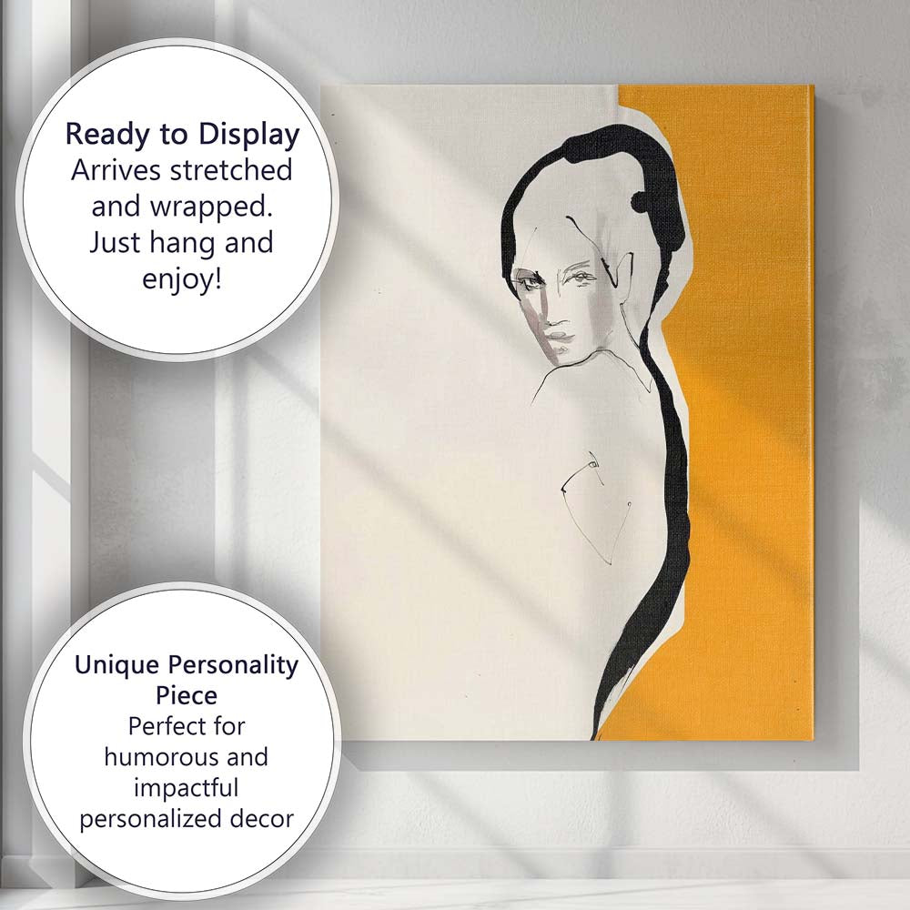 Minimalist Female Portrait Orange Colour Block Contemporary Line Art Canvas Wall Art Print Decor Picture Ready to Hang