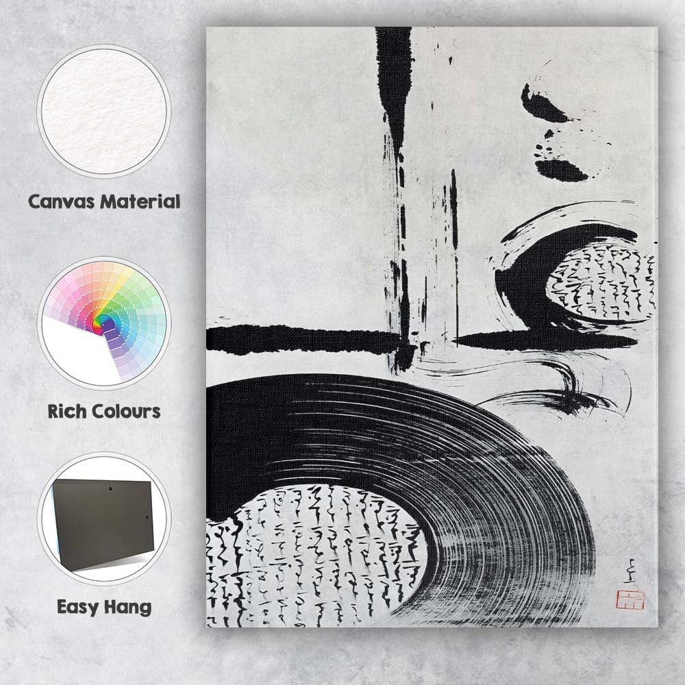 Japanese Sumi Ink Circle Abstract Zen Brush Painting Canvas Wall Art Print Decor Picture Ready to Hang