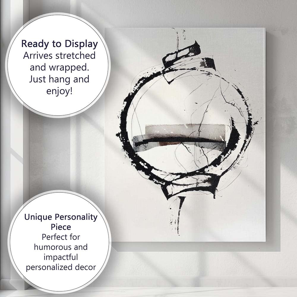 Minimalist Black Enso Circle Abstract Ink Painting Canvas Wall Art Print Decor Picture Ready to Hang