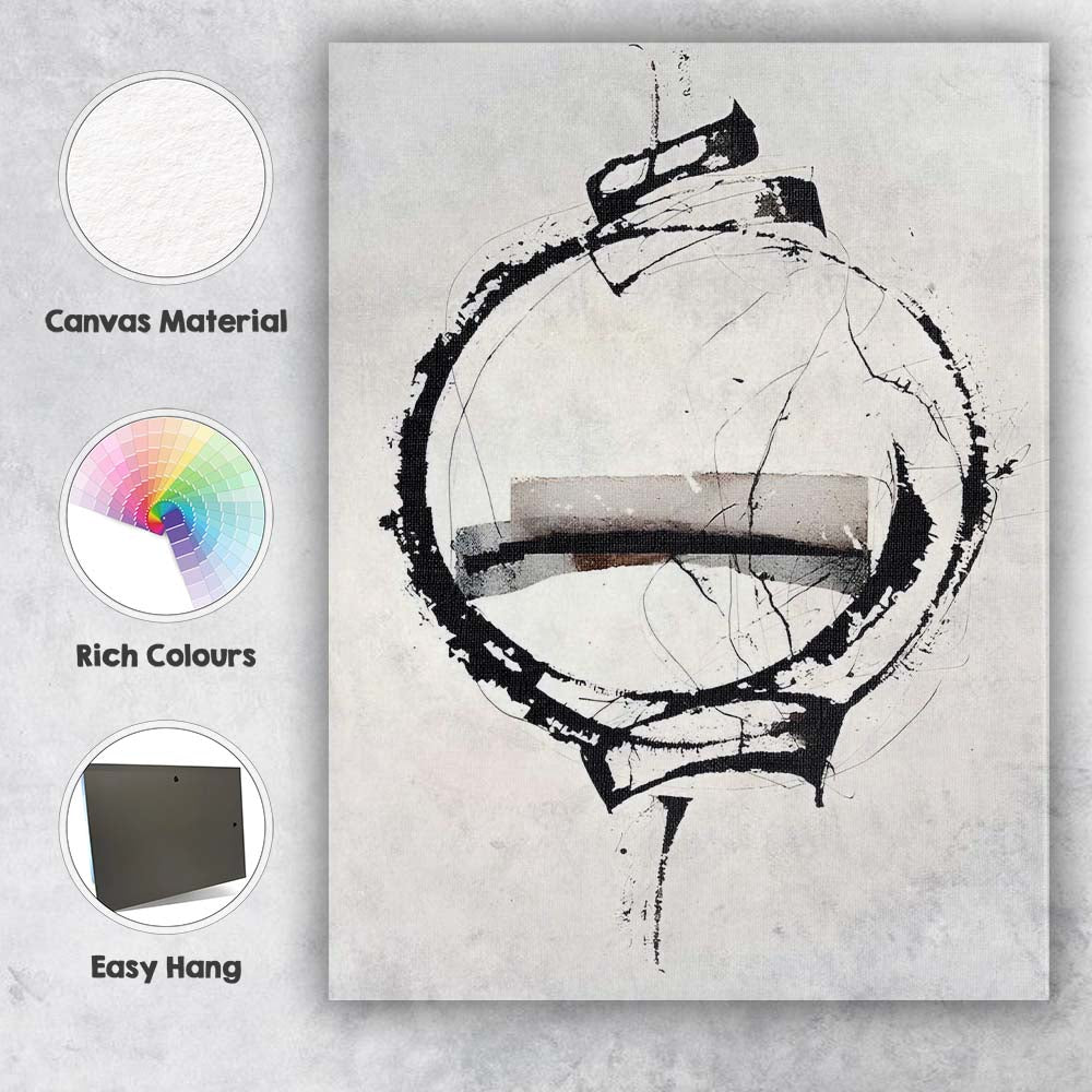 Minimalist Black Enso Circle Abstract Ink Painting Canvas Wall Art Print Decor Picture Ready to Hang