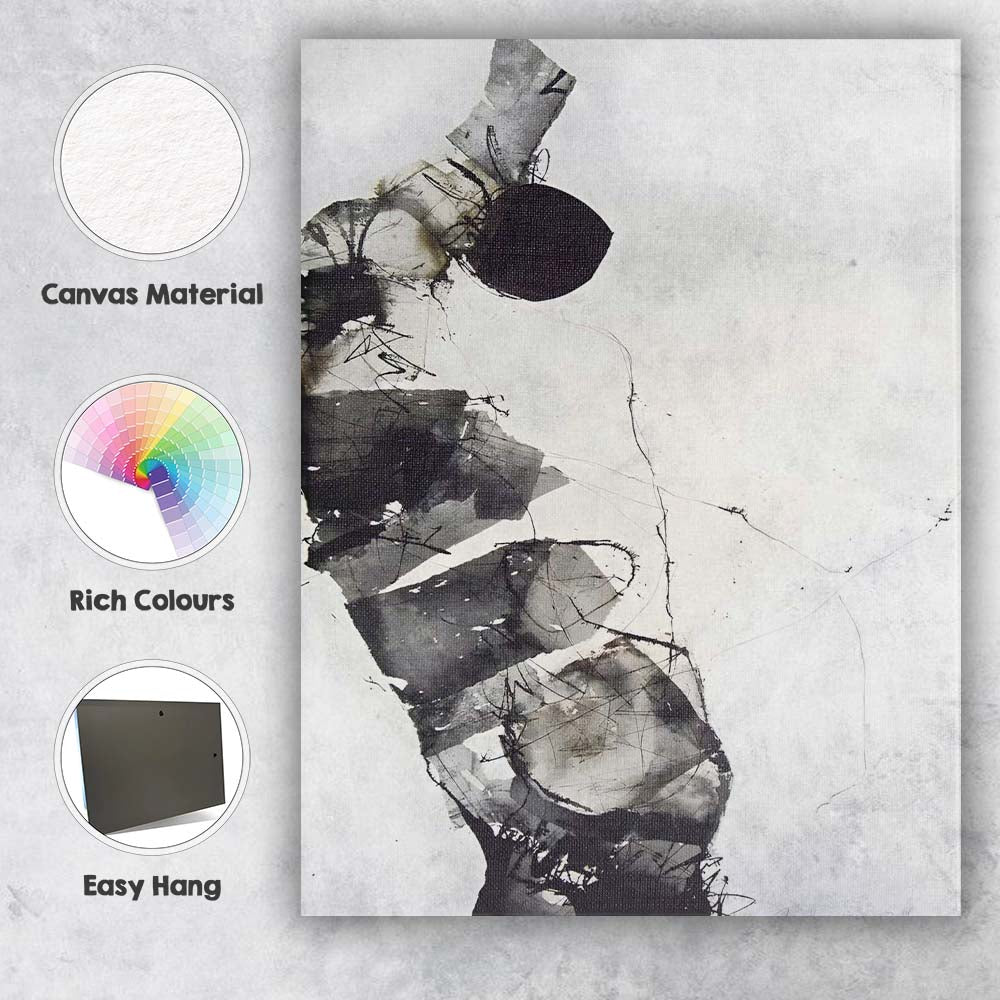 Abstract Monochrome Ink Wash Geometric Composition Canvas Wall Art Print Decor Picture Ready to Hang