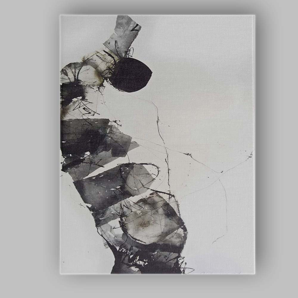 Abstract Monochrome Ink Wash Geometric Composition Canvas Wall Art Print Decor Picture Ready to Hang
