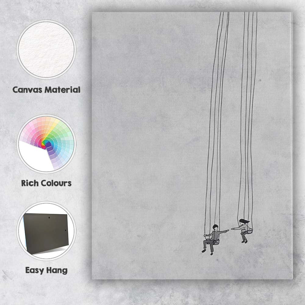 Minimalist Children On Swings Line Drawing Canvas Wall Art Print Decor Picture Ready to Hang