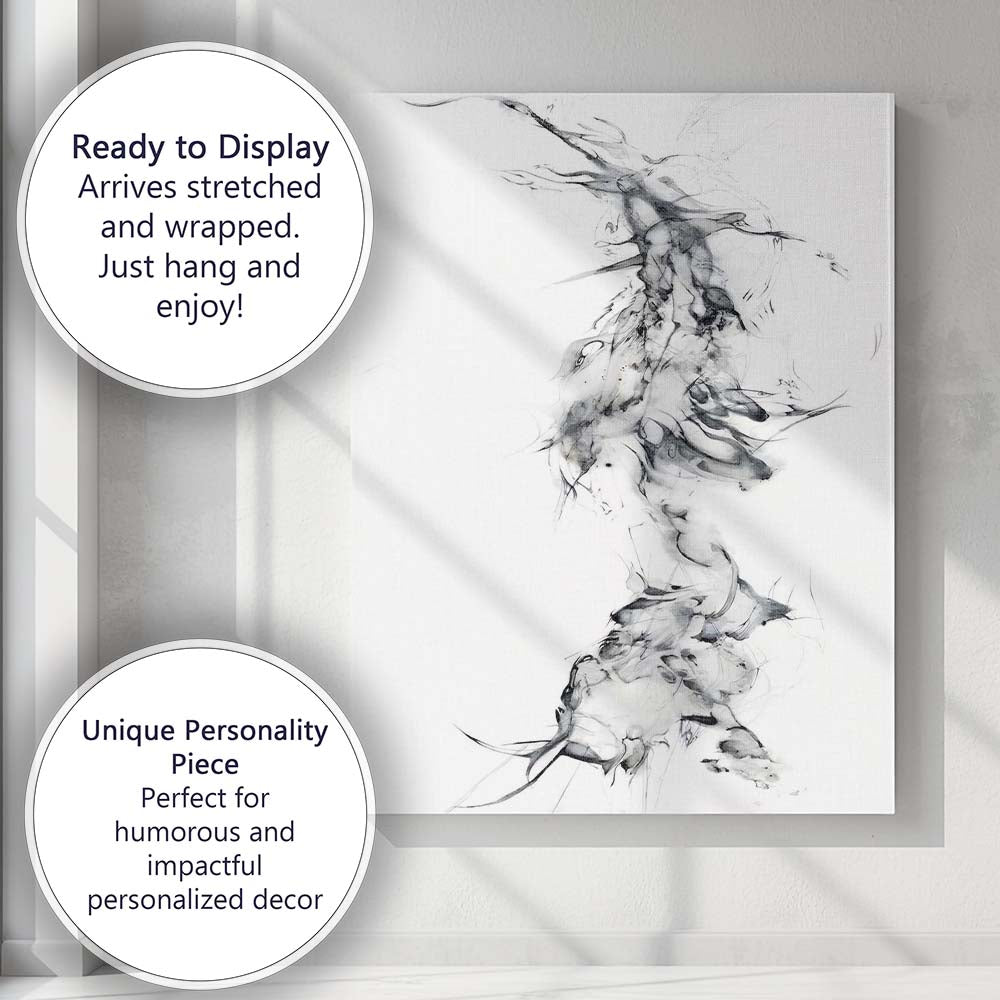 Ethereal Monochrome Abstract Fluid Ink Organic Form Canvas Wall Art Print Decor Picture Ready to Hang