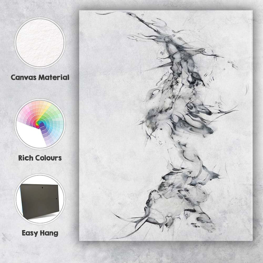 Ethereal Monochrome Abstract Fluid Ink Organic Form Canvas Wall Art Print Decor Picture Ready to Hang