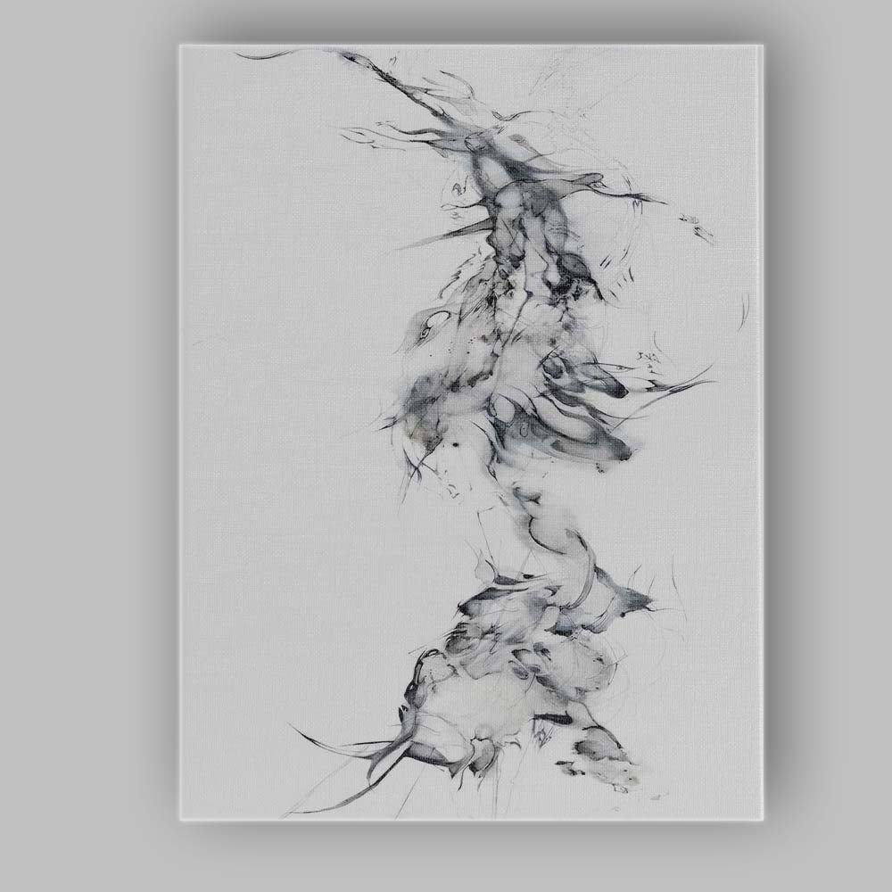 Ethereal Monochrome Abstract Fluid Ink Organic Form Canvas Wall Art Print Decor Picture Ready to Hang