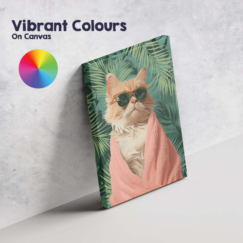 Stylish Ginger Cat Wearing Sunglasses Tropical Palm Leaves Canvas Wall Art Print Decor Picture Ready to Hang
