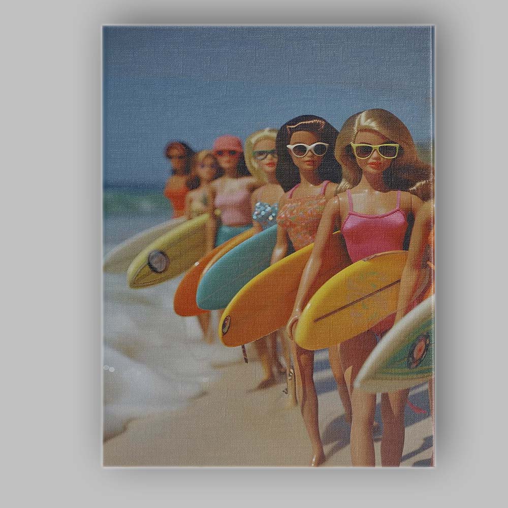 Retro Fashion Dolls With Surfboards Beach Summer Vibes Canvas Wall Art Print Decor Picture Ready to Hang