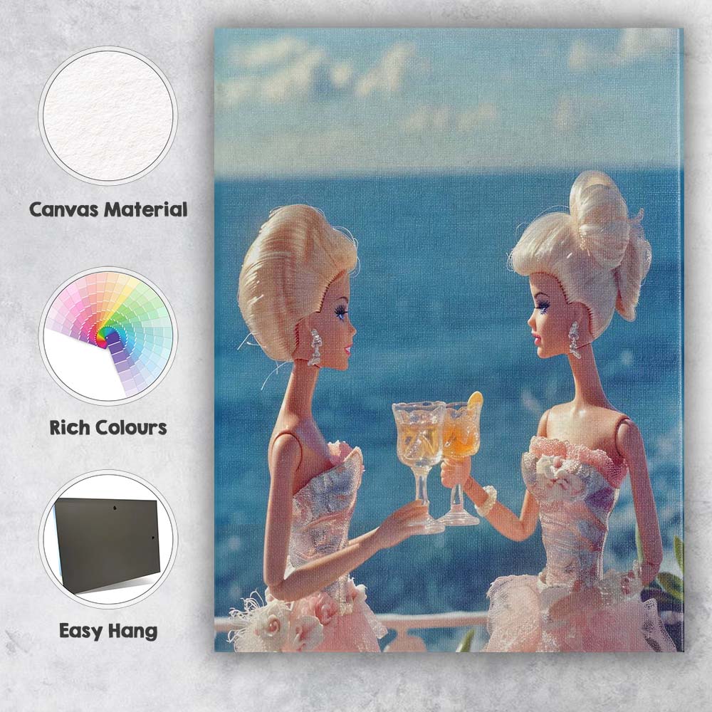 Elegant Fashion Dolls Toasting Cocktails By The Sea Canvas Wall Art Print Decor Picture Ready to Hang