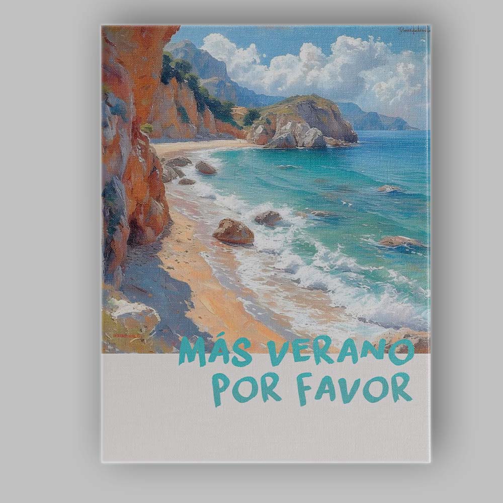 Mas Verano Por Favor Mediterranean Coastal Beach Painting Canvas Wall Art Print Decor Picture Ready to Hang