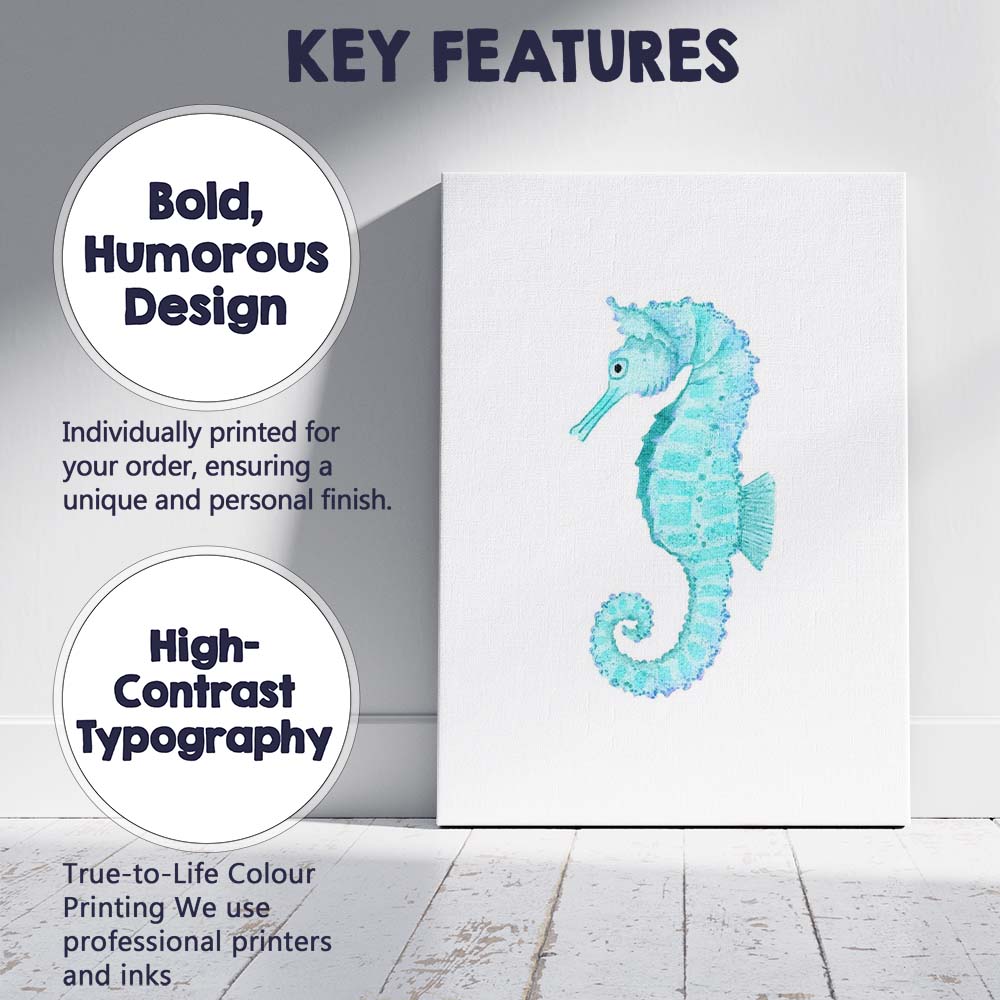 Blue Watercolour Seahorse Marine Life Illustration Canvas Wall Art Print Decor Picture Ready to Hang