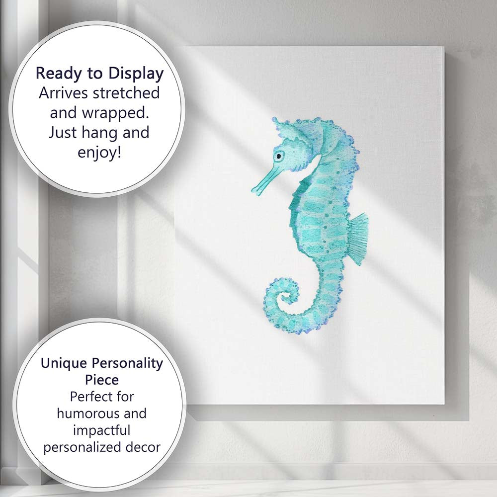 Blue Watercolour Seahorse Marine Life Illustration Canvas Wall Art Print Decor Picture Ready to Hang