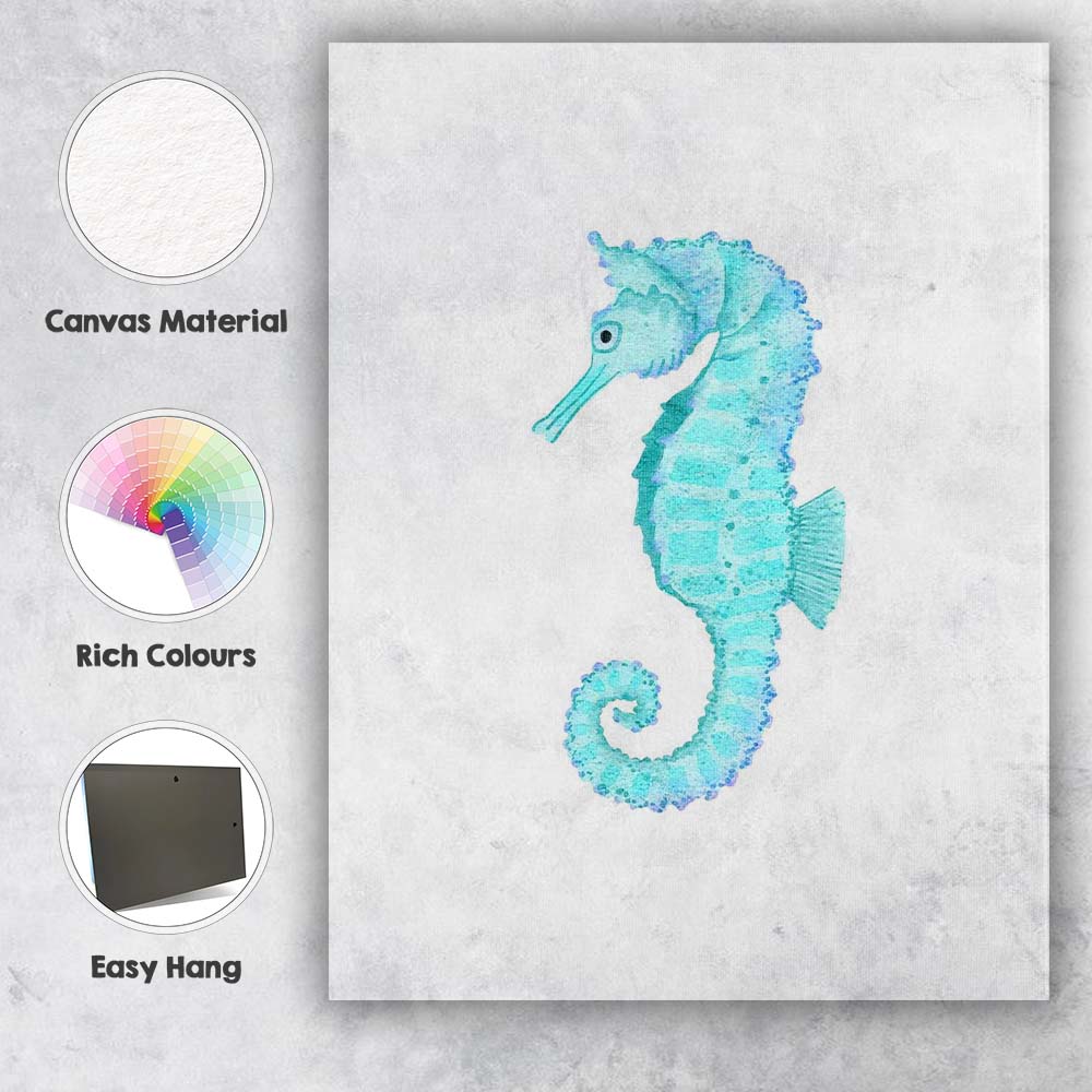 Blue Watercolour Seahorse Marine Life Illustration Canvas Wall Art Print Decor Picture Ready to Hang