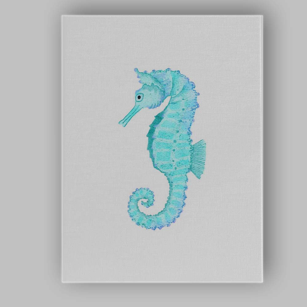 Blue Watercolour Seahorse Marine Life Illustration Canvas Wall Art Print Decor Picture Ready to Hang