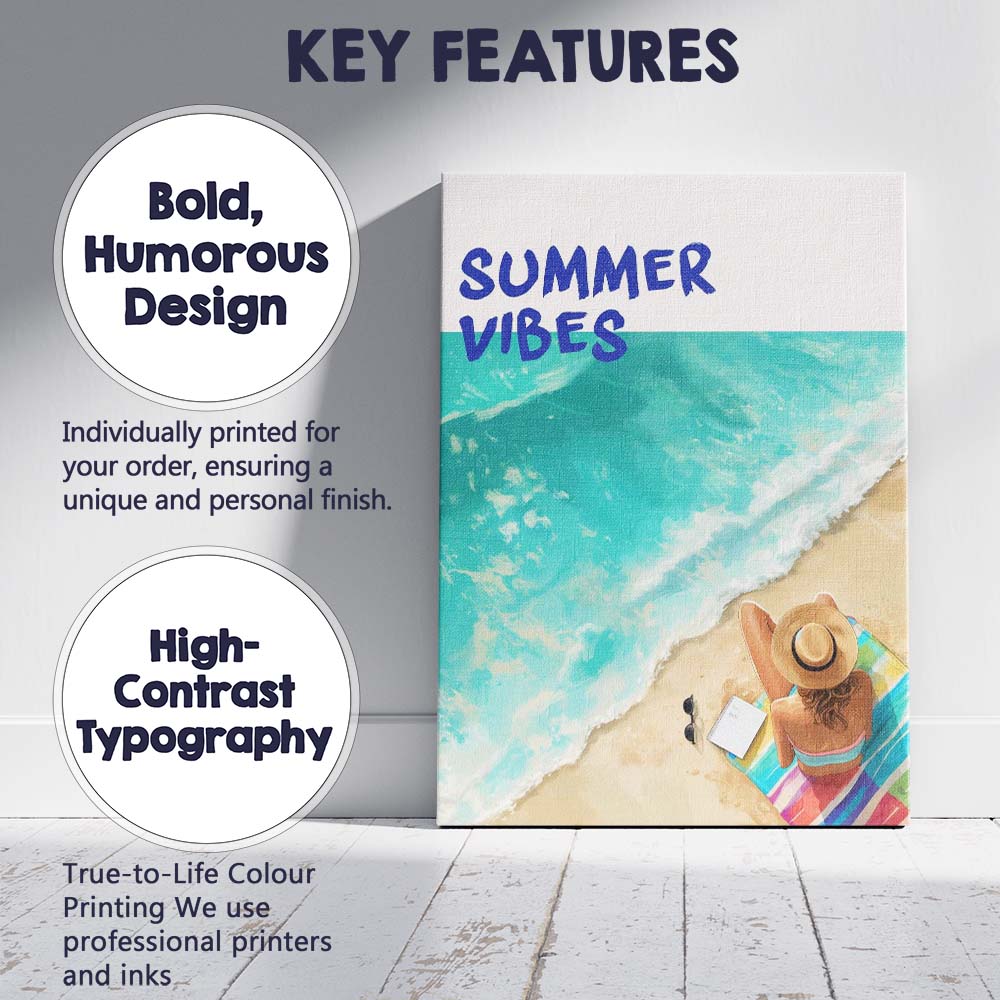 Summer Vibes Beach Relaxation Coastal Holiday Canvas Wall Art Print Decor Picture Ready to Hang