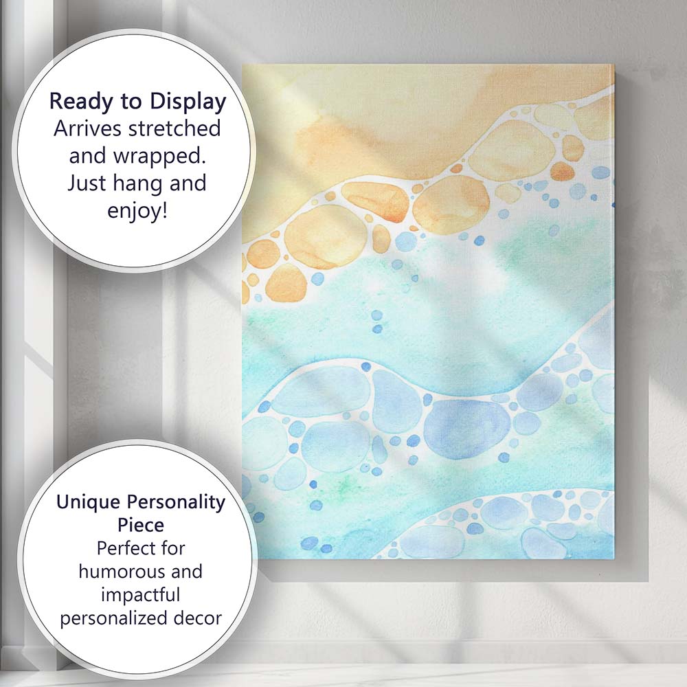Abstract Watercolour Beach Pebbles Ocean Waves Pattern Canvas Wall Art Print Decor Picture Ready to Hang