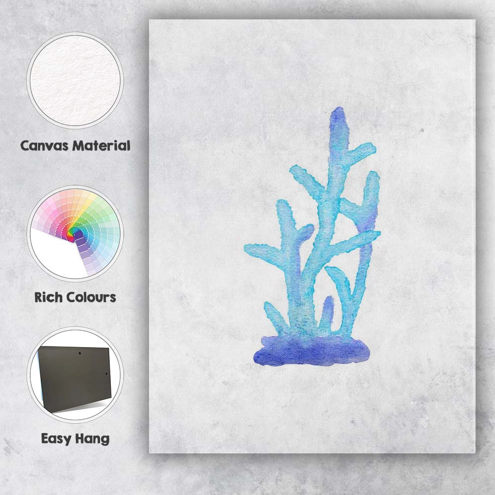 Blue Watercolour Coral Reef Marine Botanical Canvas Wall Art Print Decor Picture Ready to Hang
