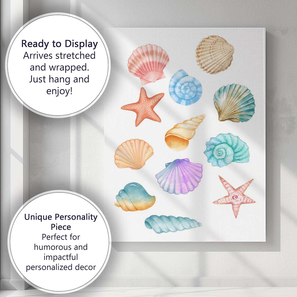 Pastel Watercolour Seashell Starfish Coastal Collection Canvas Wall Art Print Decor Picture Ready to Hang