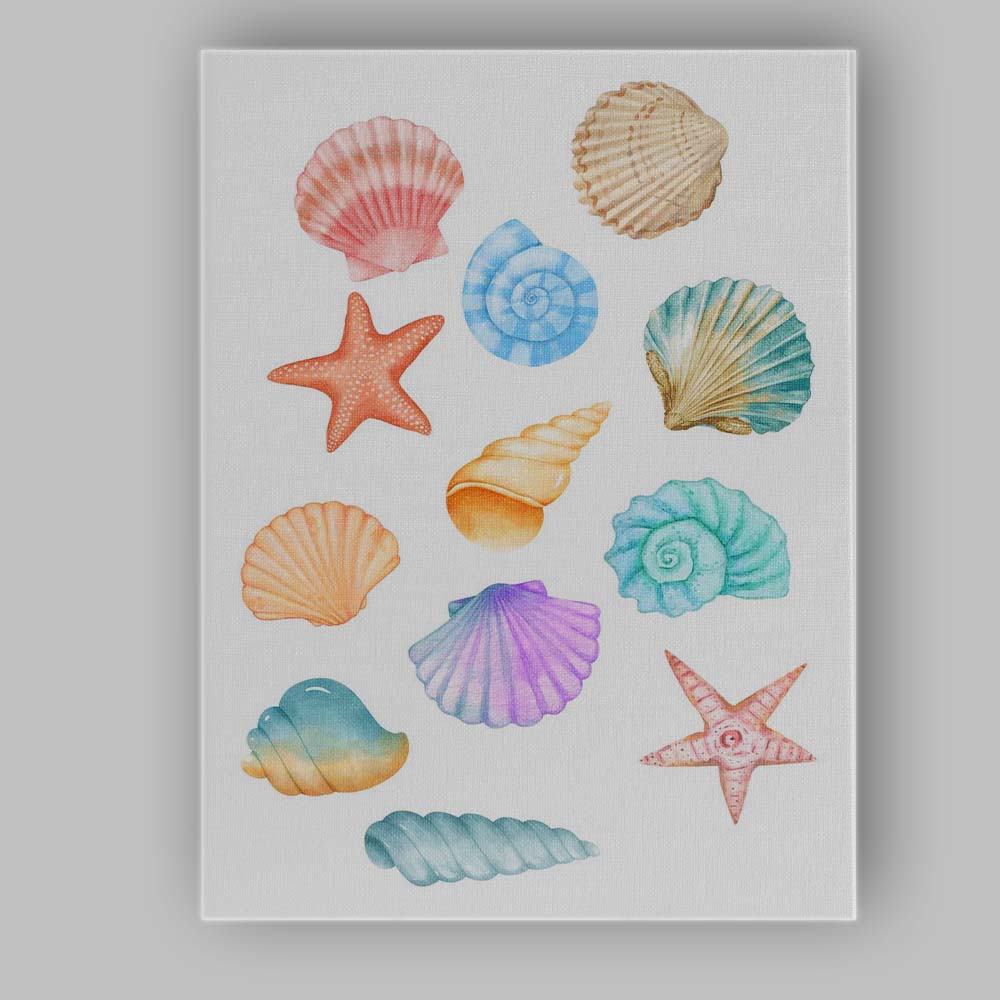 Pastel Watercolour Seashell Starfish Coastal Collection Canvas Wall Art Print Decor Picture Ready to Hang