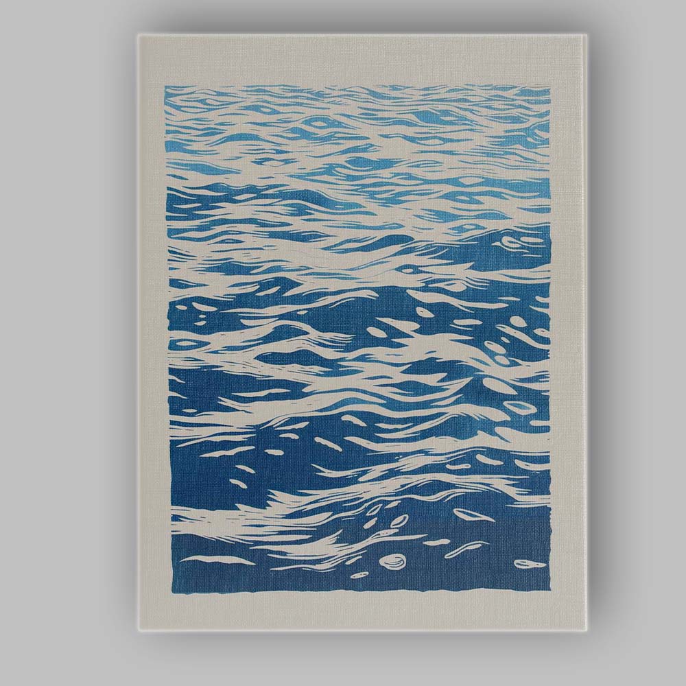 Minimalist Blue Ocean Water Surface Linocut Style Canvas Wall Art Print Decor Picture Ready to Hang