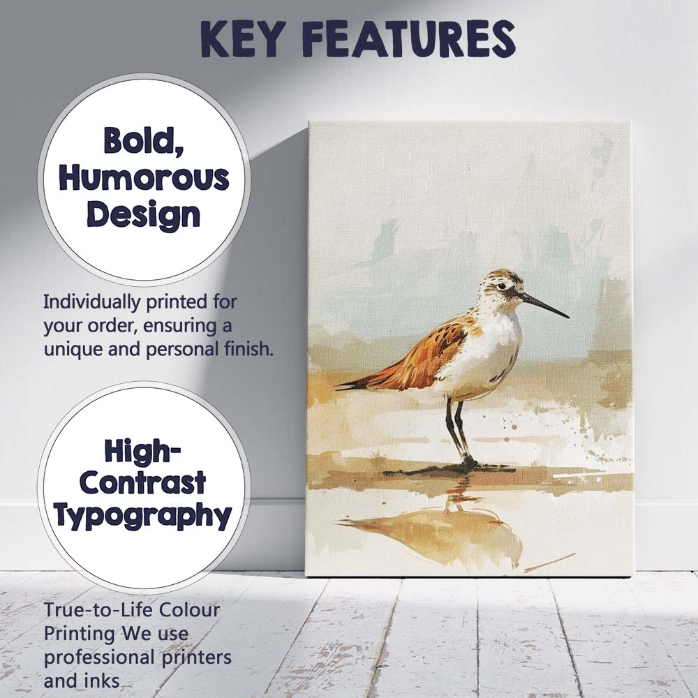 Watercolour Shorebird Coastal Wildlife Illustration Canvas Wall Art Print Decor Picture Ready to Hang