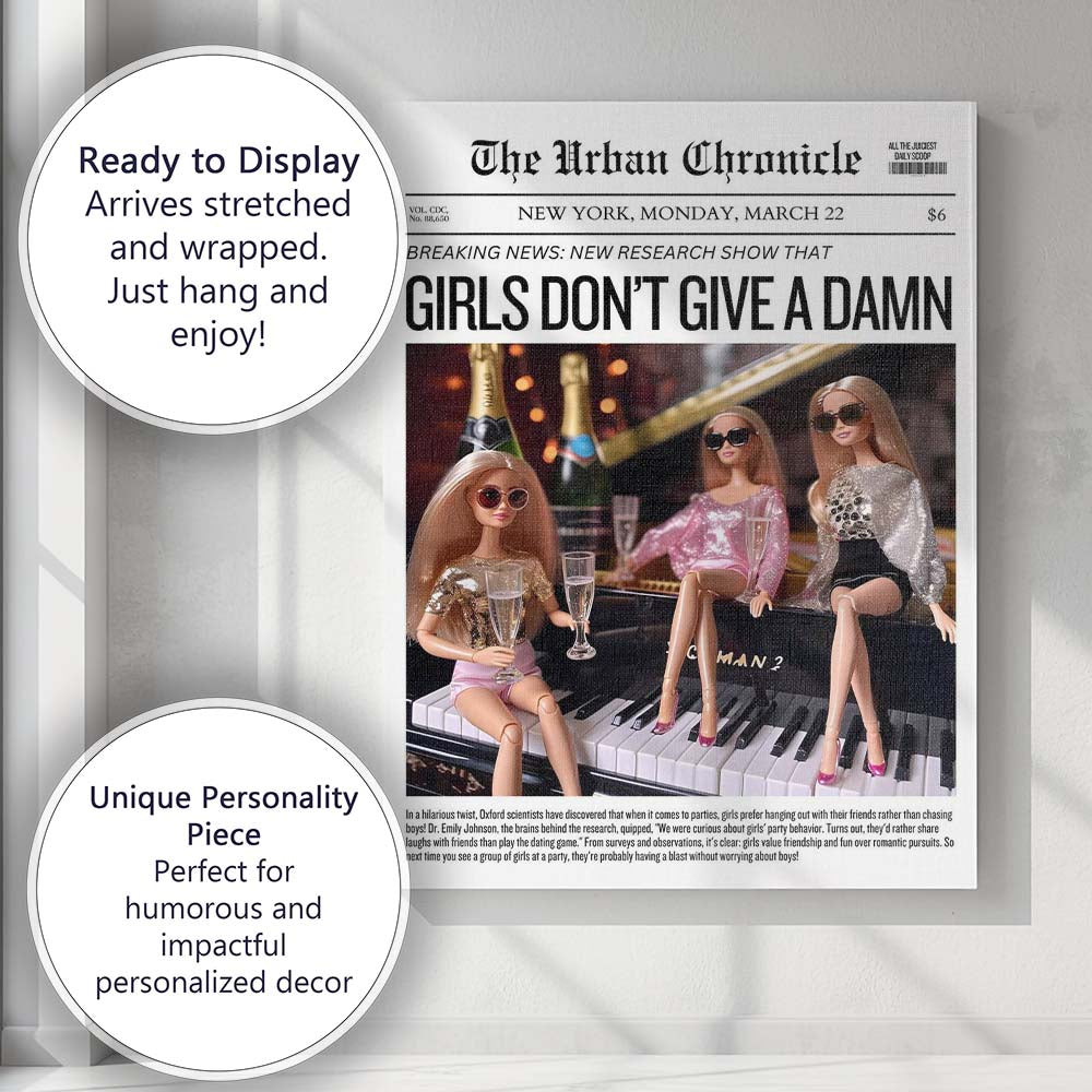 Funny Girls Night Out Satirical Newspaper Front Page Canvas Wall Art Print Decor Picture Ready to Hang