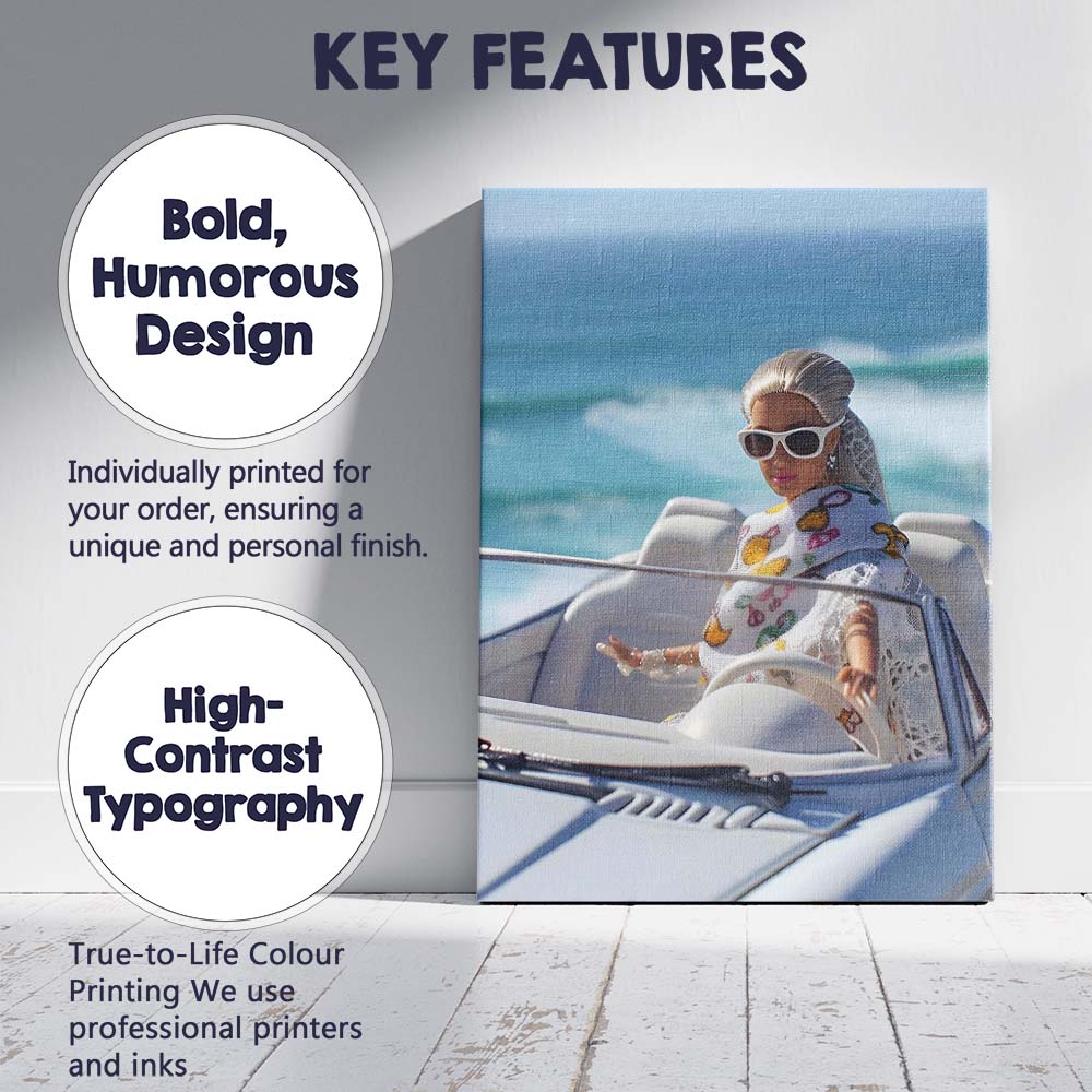 Luxury Beach Convertible Fashion Doll Coastal Lifestyle Canvas Wall Art Print Decor Picture Ready to Hang