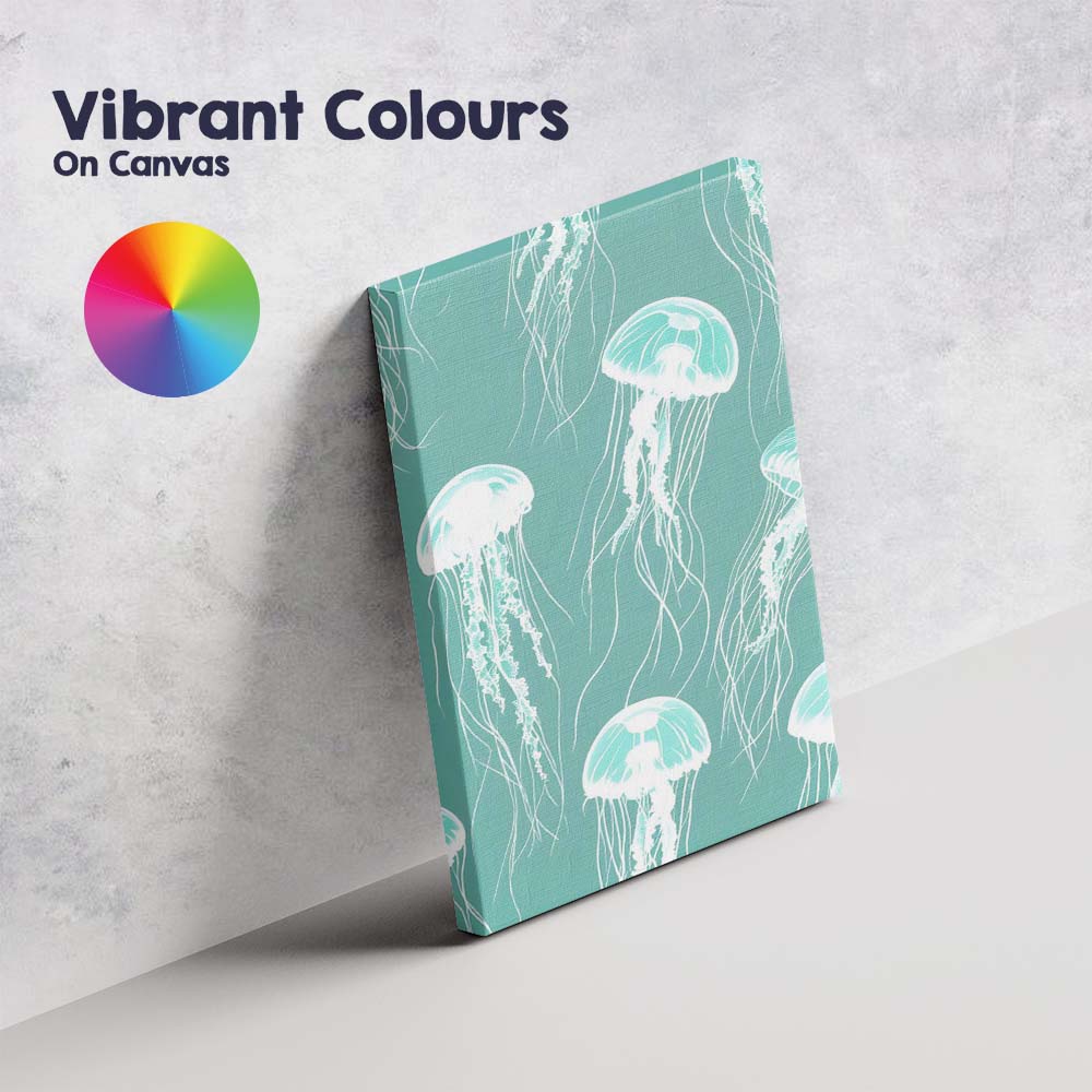 Turquoise Glowing Jellyfish Ocean Repeat Pattern Canvas Wall Art Print Decor Picture Ready to Hang