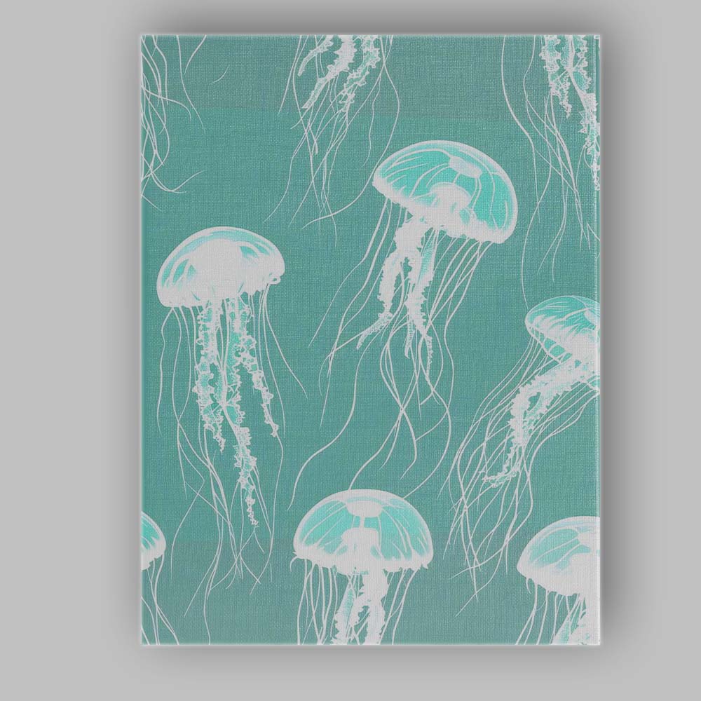 Turquoise Glowing Jellyfish Ocean Repeat Pattern Canvas Wall Art Print Decor Picture Ready to Hang