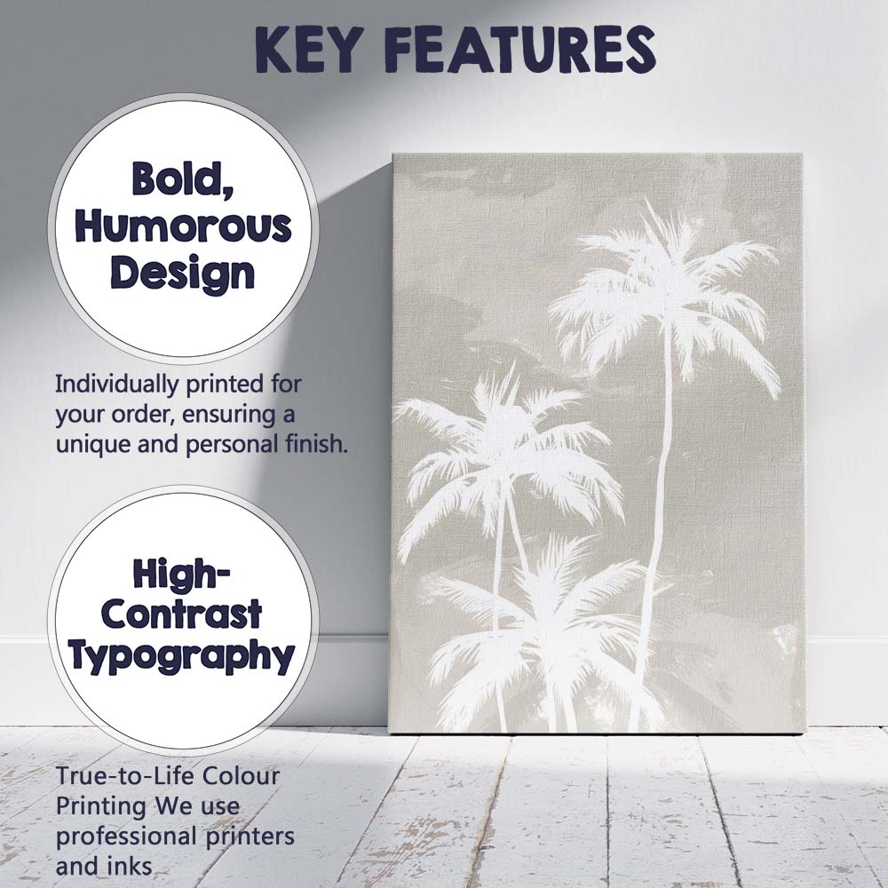 Neutral Tropical Palm Tree Silhouette Abstract Canvas Wall Art Print Decor Picture Ready to Hang