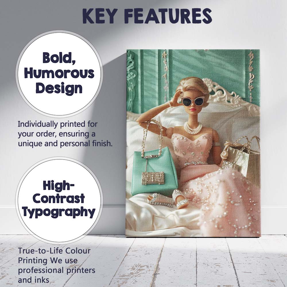 Luxury Fashion Doll Glam Bedroom Portrait Canvas Wall Art Print Decor Picture Ready to Hang