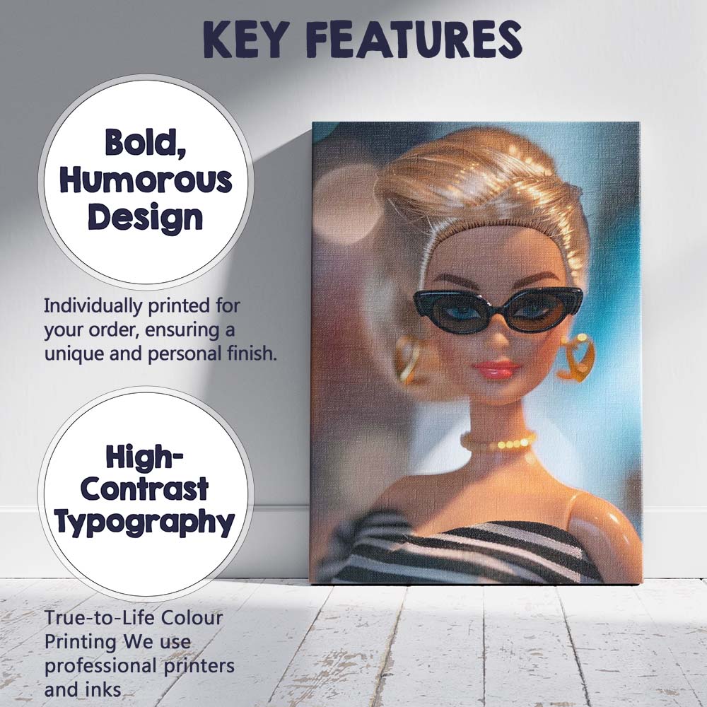 Chic Blonde Fashion Doll Portrait With Cat Eye Sunglasses Canvas Wall Art Print Decor Picture Ready to Hang